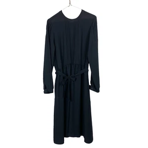 Vintage 70s The Hirsh Girl Black Twee Fit Flare Belted Secretary Dress Size 8 - Picture 1 of 5