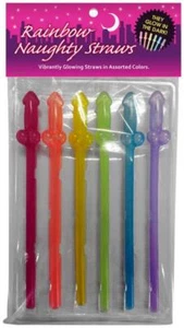Rainbow Naughty Penis Straws 6Pk - Bachelorette Party Bridal Shower Gag Gift - Picture 1 of 2