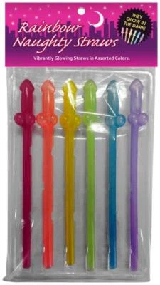 KHEPER GAMES Rainbow Naughty Penis Straws 6Pk - Bachelorette Party Bridal Shower Gag Gift