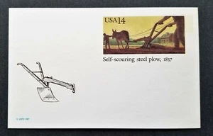 US 1987 Scott # UX115 Self scouring steel plow 1817 14¢ postal card MNH Postcard - Picture 1 of 1