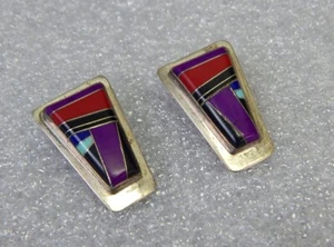 Signierte indianische Zuni Sterlingsilber klobige Stein Ohrringe 12 g Sonne Westen - Bild 1 von 4