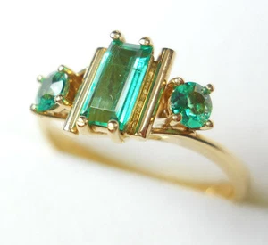 Colombian Emerald Engagement Ring 0.74 Cts 18K YGold Size 6.25 US Fine Jewelry - Picture 1 of 12
