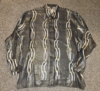 Camisa metálica Alberto Celini para hombre negra blanca dorada seda - talla 3 XL Foto 1 de 4