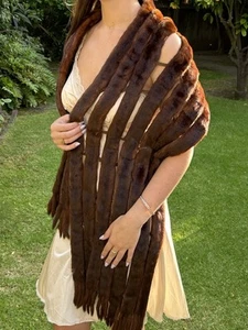 Fabulous Vintage Mink Fur Stole Linked Strips Brown Excellent - Picture 1 of 11