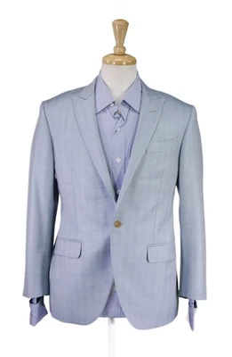 Custom Aqua Blue Herringbone Peak Lapel Scabal Wool Sportcoat Blazer Japan 38S - Image 1 of 4