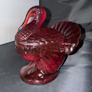 Vintage MCM LE Smith Ruby Red Amberina Glass Turkey Candy Dish 7.5" x 6" Glows - Picture 1 of 22
