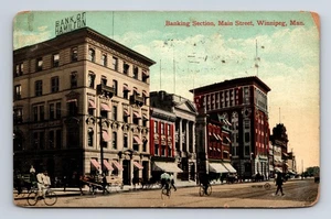 c1911 Banking Section Main Street View Winnepeg Postcard - Picture 1 of 4