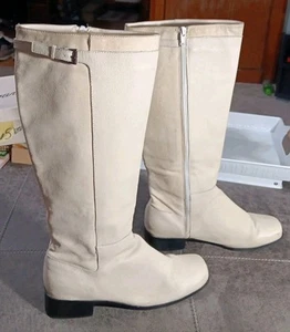 Valley Lane "Cheryl" Leather 16" Buckle Riding Boots Women's (Size 8.5) Cream - Picture 1 of 23