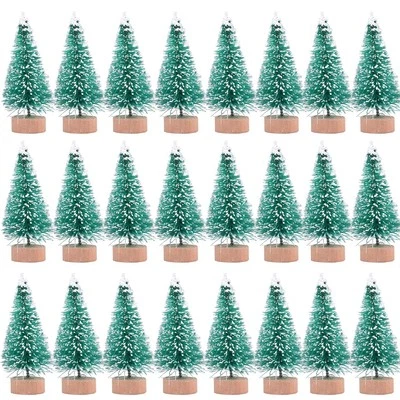 24 Pieces Artificial Mini Christmas Sisal Snow Frost Trees with Wood Base Bottle - Image 1 of 4