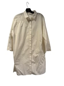 Akris Punto White Button Down Cotton Poplin Eyelet detailed Blouse Sz 14 - Picture 1 of 11