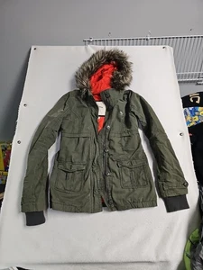 Abercrombie Kids Girls XL Green Zip Jacket faux fur hood Coat Parka - Picture 1 of 6