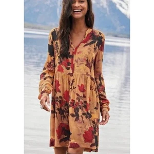NEW Peruvian Connections Dress Women S Apricot Floral Titiana Chemise Fall - Picture 1 of 8