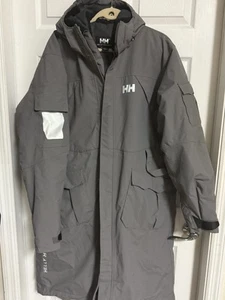 Helly Hansen Jacket Mens Large Gray Rigging Waterproof Long Sailing Tech XP Hood - Picture 1 of 12