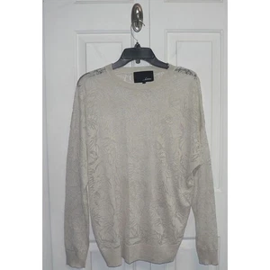 Line Knitwear Lightweight Sheer Inset Palm Tree Sweater in Beige Medium $110 - Picture 1 of 4