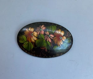 Vintage Floral Lacquer Brooch Signed - Picture 1 of 6