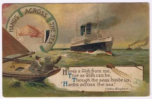 Postcard Hands Across The Sea Ship Life Raft - Bild 1 von 2