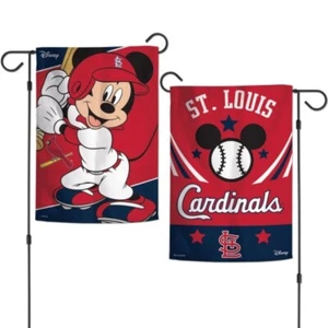 ST. LOUIS CARDINALS MICKEY MOUSE DISNEY 12"X18" 2-SIDED GARDEN FLAG WINCRAFT 🐦 - Picture 1 of 1