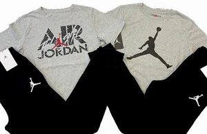 NWT NIKE AIR JORDAN BOY'S 2 PC SET GRAY SHORT SLEEVE & BLACK JOGGERS L & XL - Picture 1 of 3