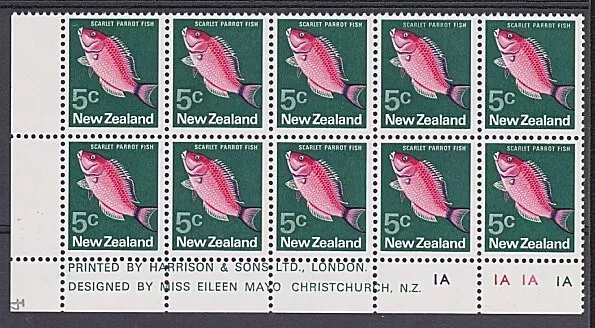 NEW ZEALAND 1970 5c Fish wmkd paper - plate block 1A MNH...................B1238 - Image 1 of 1