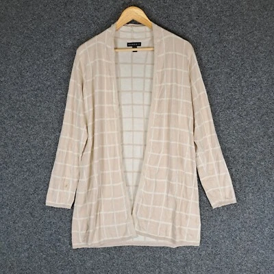 Maggie T Womens Cardigan Size M Medium Beige Check Knit Stretch - image 1 of 4