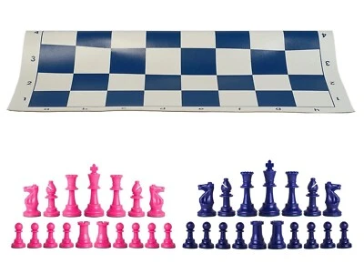 Piezas de ajedrez azul marino y rosa y tablero de vinilo azul marino de 20" - Juego de ajedrez de un solo peso Foto 1 de 4