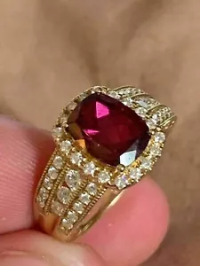 2.5Ct Cushion Cut Red Ruby Simulated Halo Engagement Ring 14k Yellow Gold Plated - Picture 1 of 10