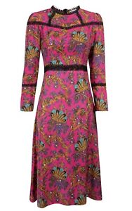 SANDRO Pink Lace-panelled Printed Silk Midi Dress - Size XS/S EU38 Sandro Size 2