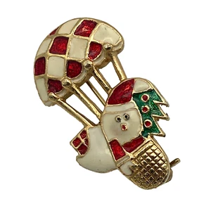 Vintage Santa Claus In A Hot Air Balloon Enamel Gold Tone Lapel Pin Christmas - Picture 1 of 8