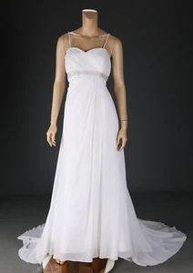 David's Bridal WG3078 White Chiffon Empire Waist Beaded Wedding Dress sz 14 - Picture 1 of 6