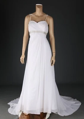 David's Bridal WG3078 White Chiffon Empire Waist Beaded Wedding Dress sz 14 - Image 1 of 4