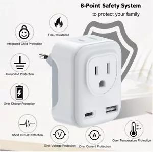 VEFVE Typ C Reiseadapter mit 1 USB, 1 USB Typ C, Anschlüsse für EU. - Bild 1 von 3