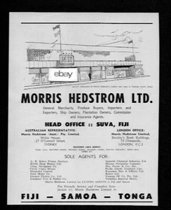 MORRIS HEDSTROM LTD LADEN VON SUVA, FIDSCHI SAMOA & TONGA GENERAL MERCHANT 1961 AD - Bild 1 von 1