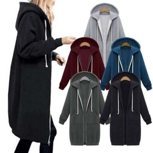 Women Plus Size Winter Zipper Hoodie Sweater Hooded Long Jacket Sweatshirt Coat - Picture 1 of 19