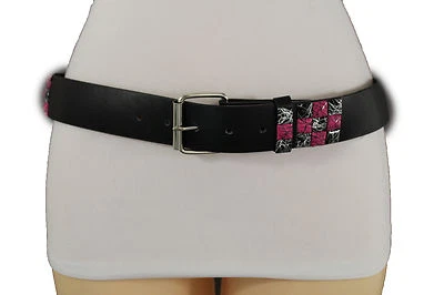 Mujeres Hombres Tela Dorada Punk Rocker Moda Cinturón Negro Estampado Tachuelas Dije S M L XL Foto 1 de 4