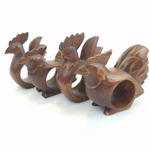 Juego de 4 servilleteros de madera marrón rústica para decoración de mesa de pollo gallo gallina campo - Imagen 1 de 7