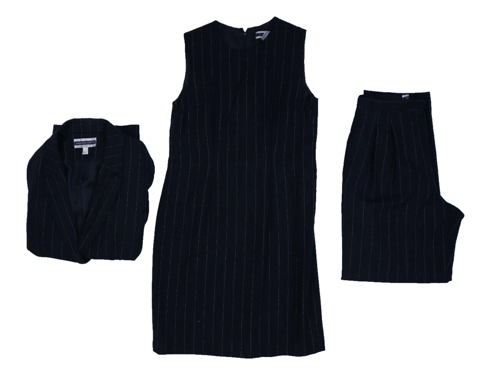 Blazer vestido vaquero plisado de lana a rayas negras Amanda Smith 3 piezas para mujer 6 Foto 1 de 4