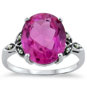 VICTORIAN STYLE 925 STERLING SILVER 7 CT PINK LAB-CREATED SAPPHIRE RING #237 - Picture 1 of 3
