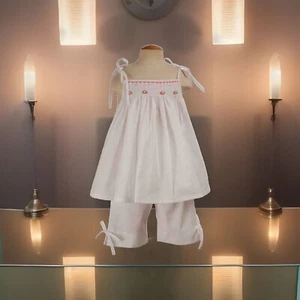 Girls NWT Remember Nguyen Smocked Capri Pants & Dress Shirt Lined Free Bow 7 - Picture 1 of 9