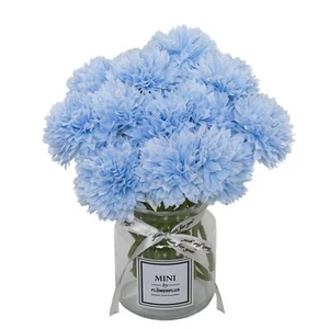 12pcs Artificial Chrysanthemums Flowers Blue Faux Ball Chrysanthemum Fake Mum... - Picture 1 of 7