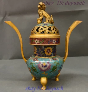 Chinese Collect Bronze Gilt Cloisonne Foo Dog Lion Statue Incense Burner Censer - Picture 1 of 11