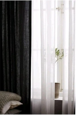 Ikea Ritva Curtains Dark Gray  57 x 98 Pair Of 2 Panels 100% Cotton Dimming GOOD - Image 1 of 4