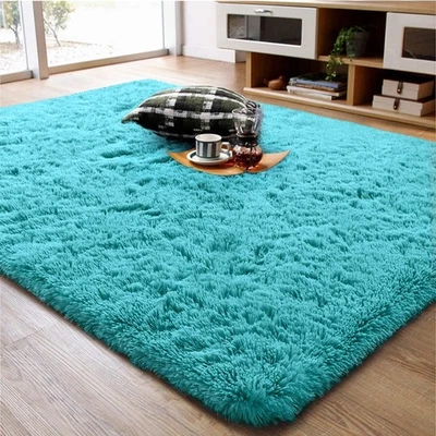 Ompaa Soft Fluffy Area Rug for Living Room Bedroom, 4x6 Teal Blue Plush Shag ...