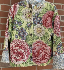 Vintage Sugar Street Weavers Damen Blumen Gobelin Jacke Knopfleiste Einheitsgröße USA - Bild 1 von 8