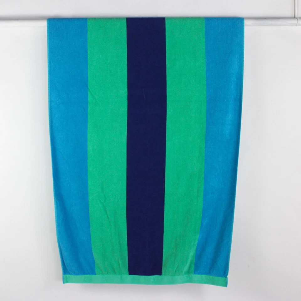 Toalla de playa Lands' End rayas verdes/azules 100 % algodón 34" x 72,5" Foto 1 de 4