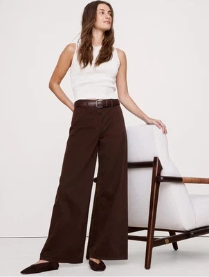 NWT Banana Republic HIGH-RISE WIDE-LEG LIGHTWEIGHT STRETCH-COTTON PANT Brown 6 - Image 1 of 4