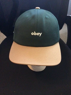 Boné/chapéu Snapback Obey verde cáqui combo script painel 2 tons não estruturado novo com etiquetas - Imagem 1 de 4