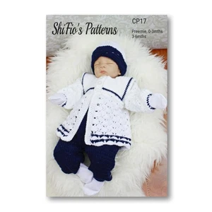 Crochet Pattern for Boys, Jacket, Trousers, Beanie, Preemie to 6mths CP17 - Picture 1 of 10