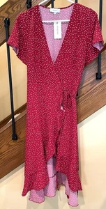 Rihoas Red Polka Dot Wrap Dress /short Sleeve/SZ. Med. NWT - Picture 1 of 18