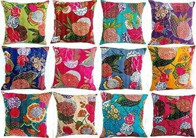 10 PC Indian Bedroom Cushion Pillow Sofa Cover Handmade Kantha Cushion Hippie - Image 1 of 2