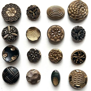 Variety Lot Vintage Black Glass Buttons w/ Gold Luster 7/8 - 1-1/4” - Picture 1 of 7